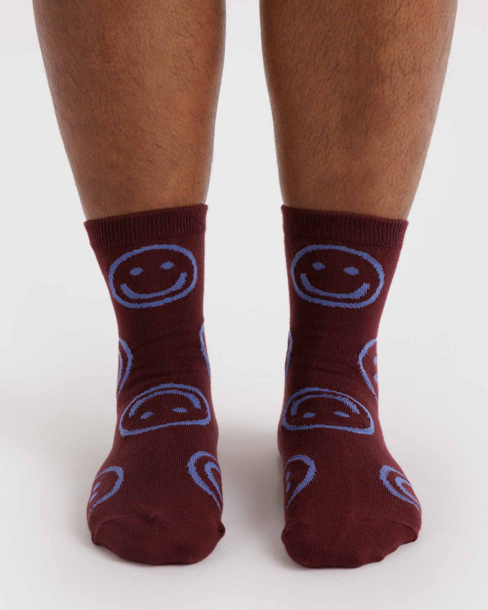 Mahogany Happy Crew Sock BAGGU | BAGGU | Socks