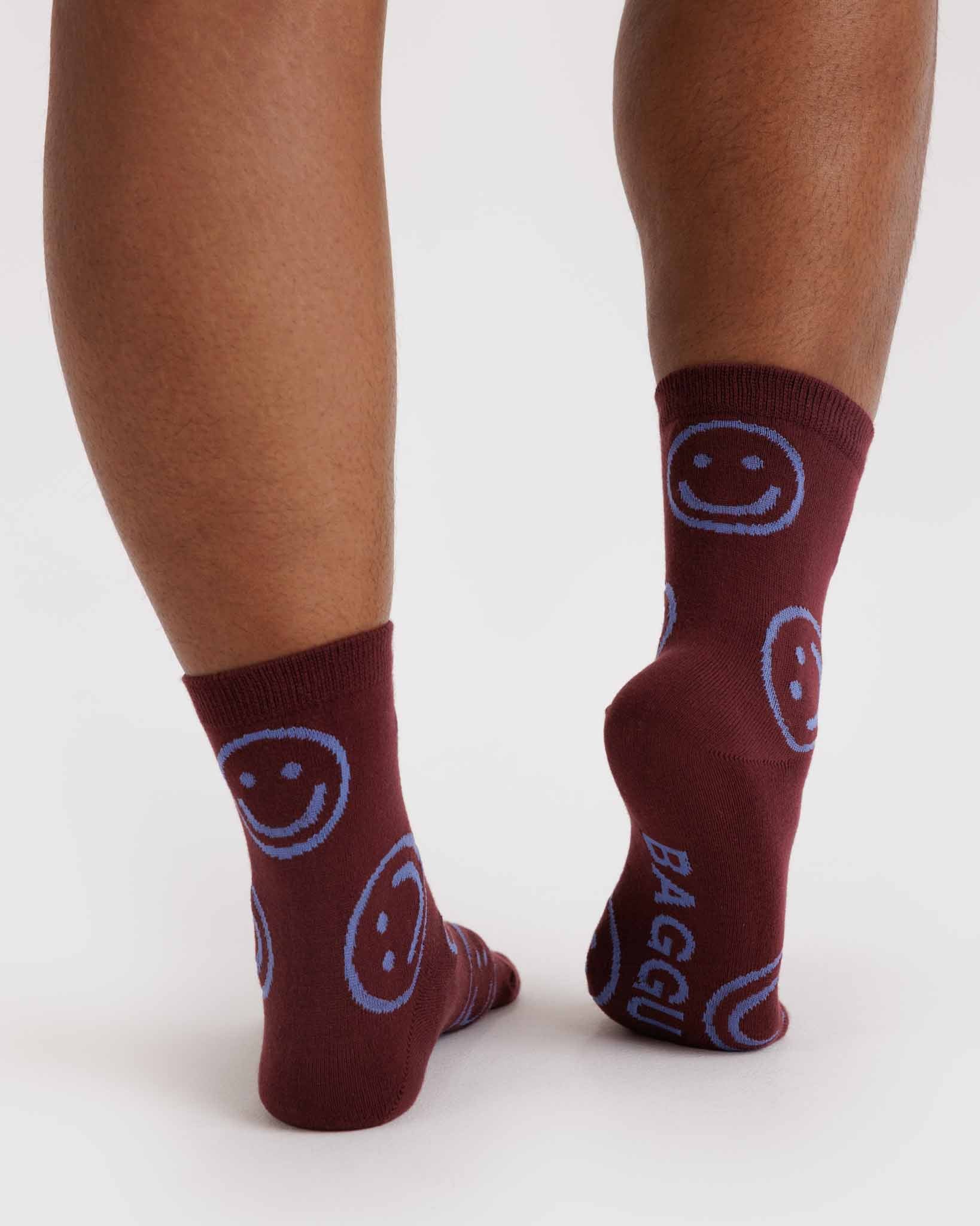 Mahogany Happy Crew Sock BAGGU | BAGGU | Socks