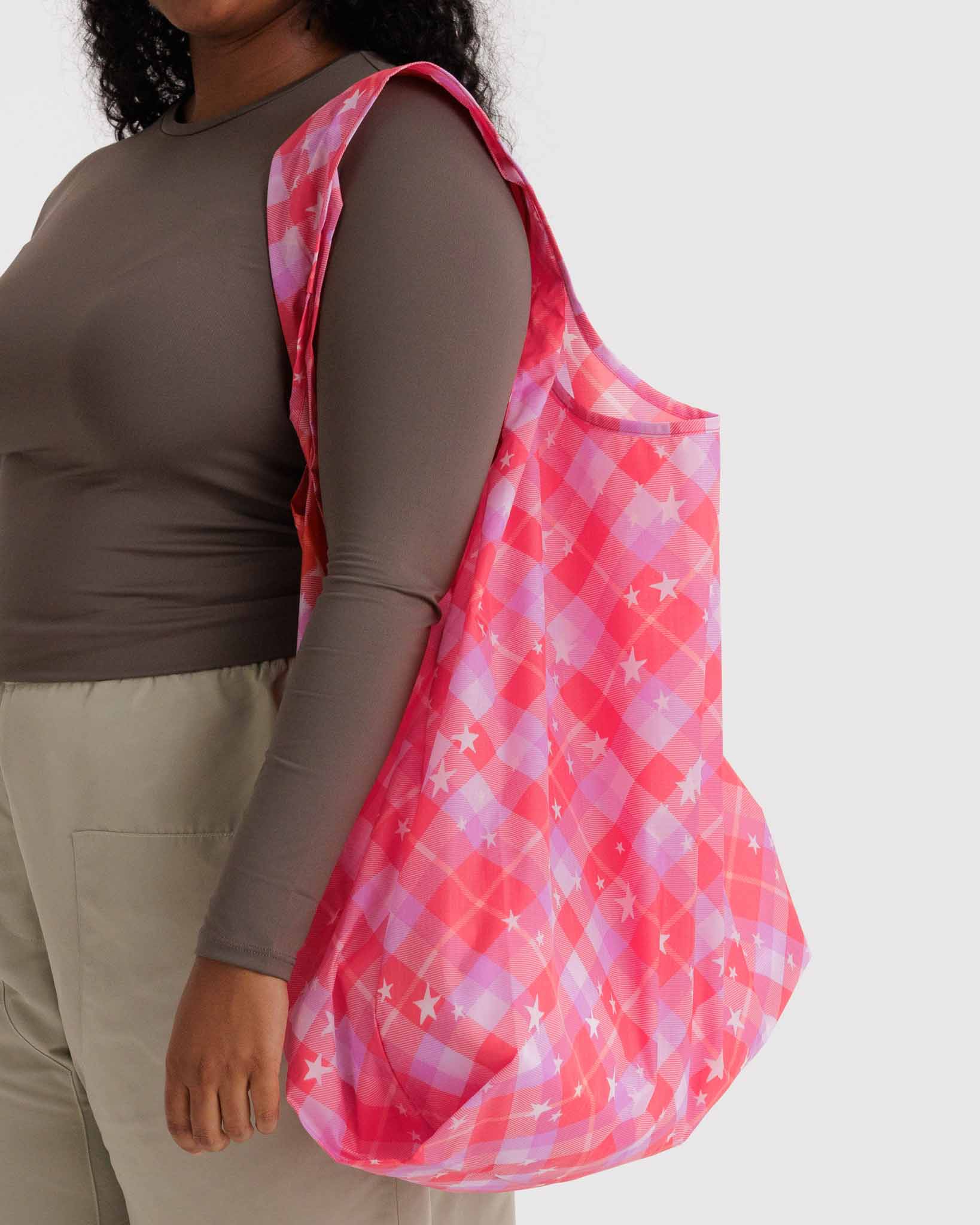 Pink Star Plaid Big Baggu BAGGU | BAGGU | Shopping Tote Bag
