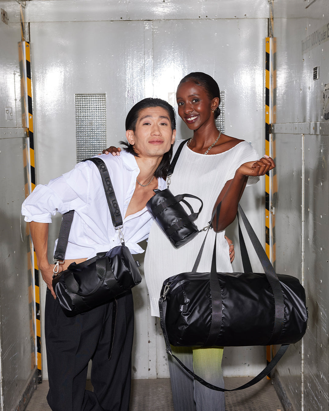 LOQI Metallic Matt Black Weekender Bag | LOQI | Travel + Overnight Bag