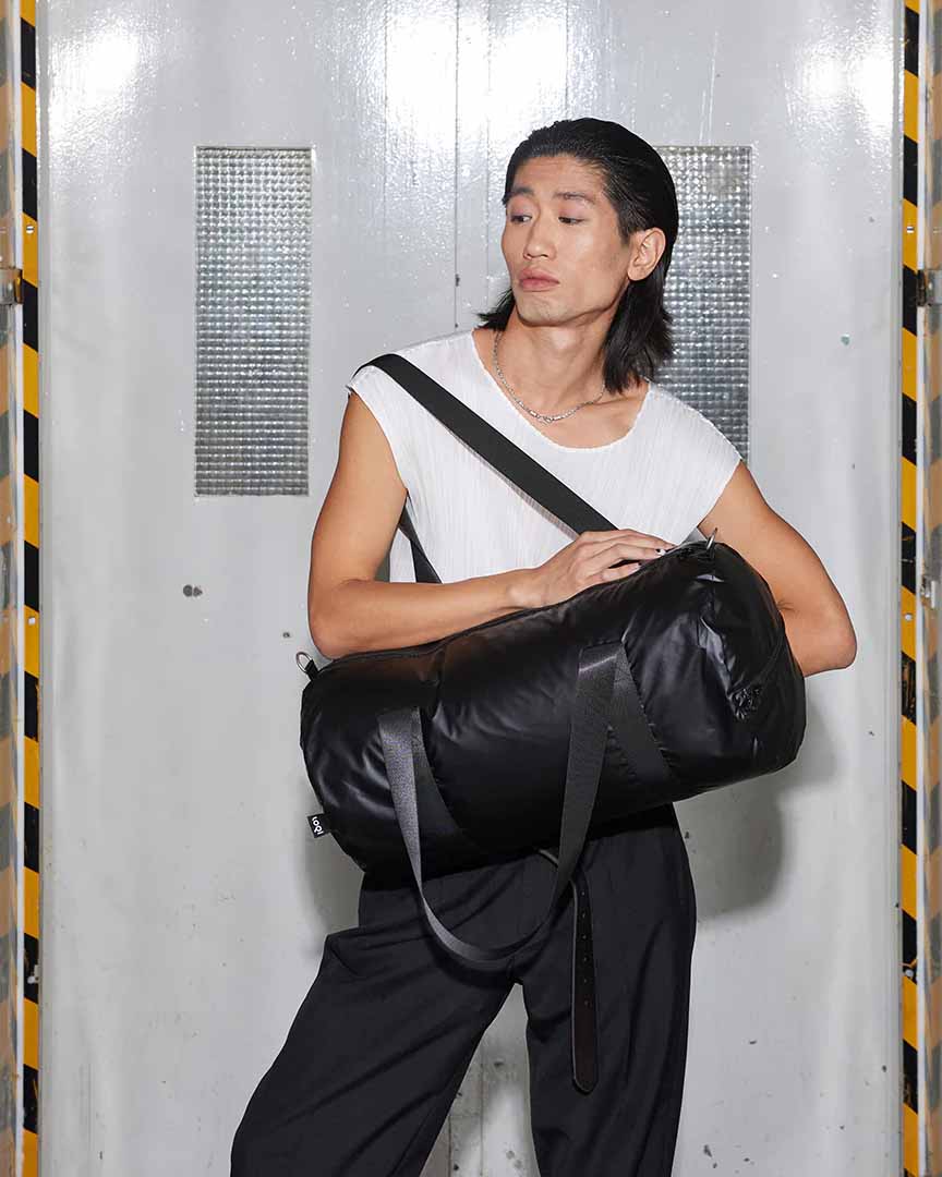 LOQI Metallic Matt Black Weekender Bag | LOQI | Travel + Overnight Bag