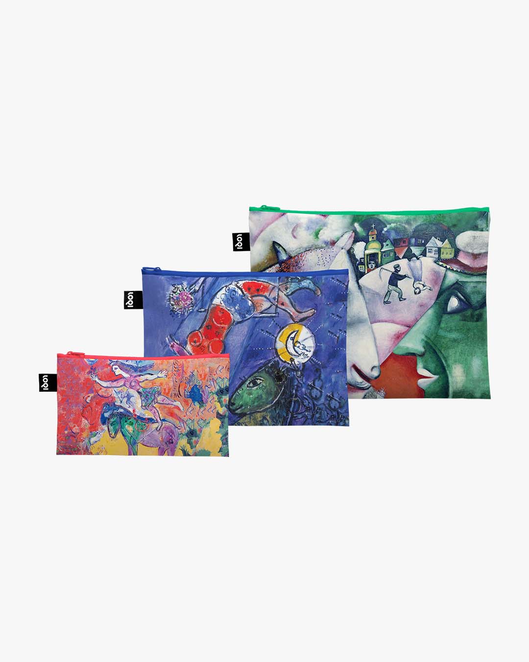 Marc Chagall Set of 3 Recycled Zip Pockets LOQI | LOQI | Packing + Organising