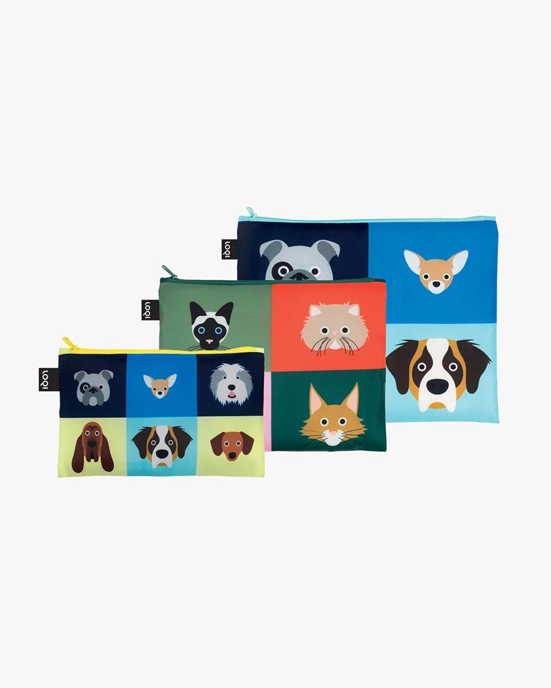 Dogs & Cats by STEPHEN CHEETHAM Set of 3 Zip Pockets | LOQI | Packing + Organising