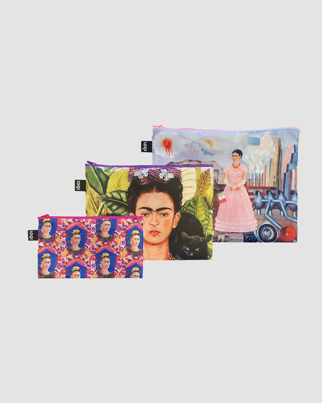 Frida Kahlo Set of 3 Recycled Zip Pockets LOQI