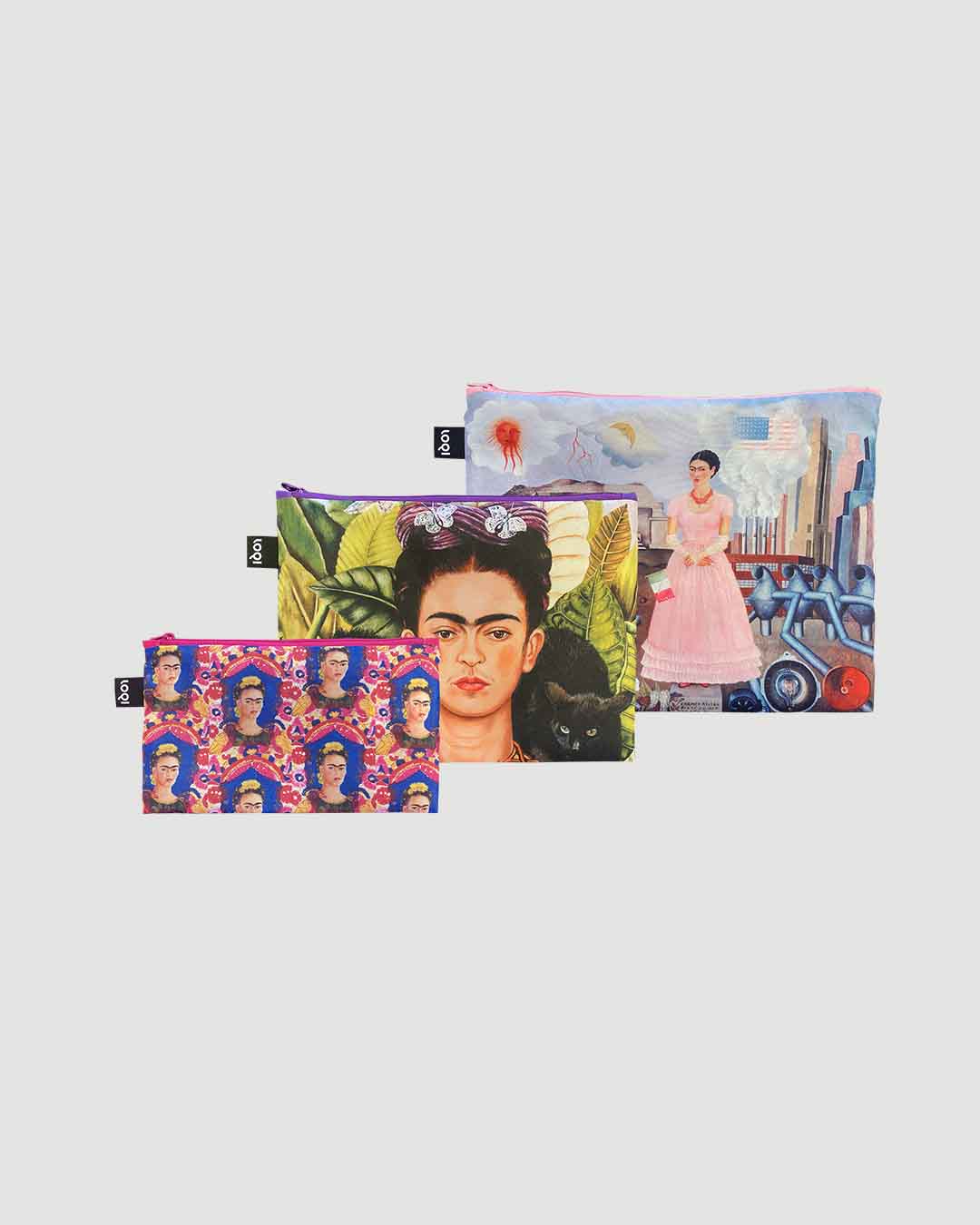 Frida Kahlo Set of 3 Recycled Zip Pockets LOQI