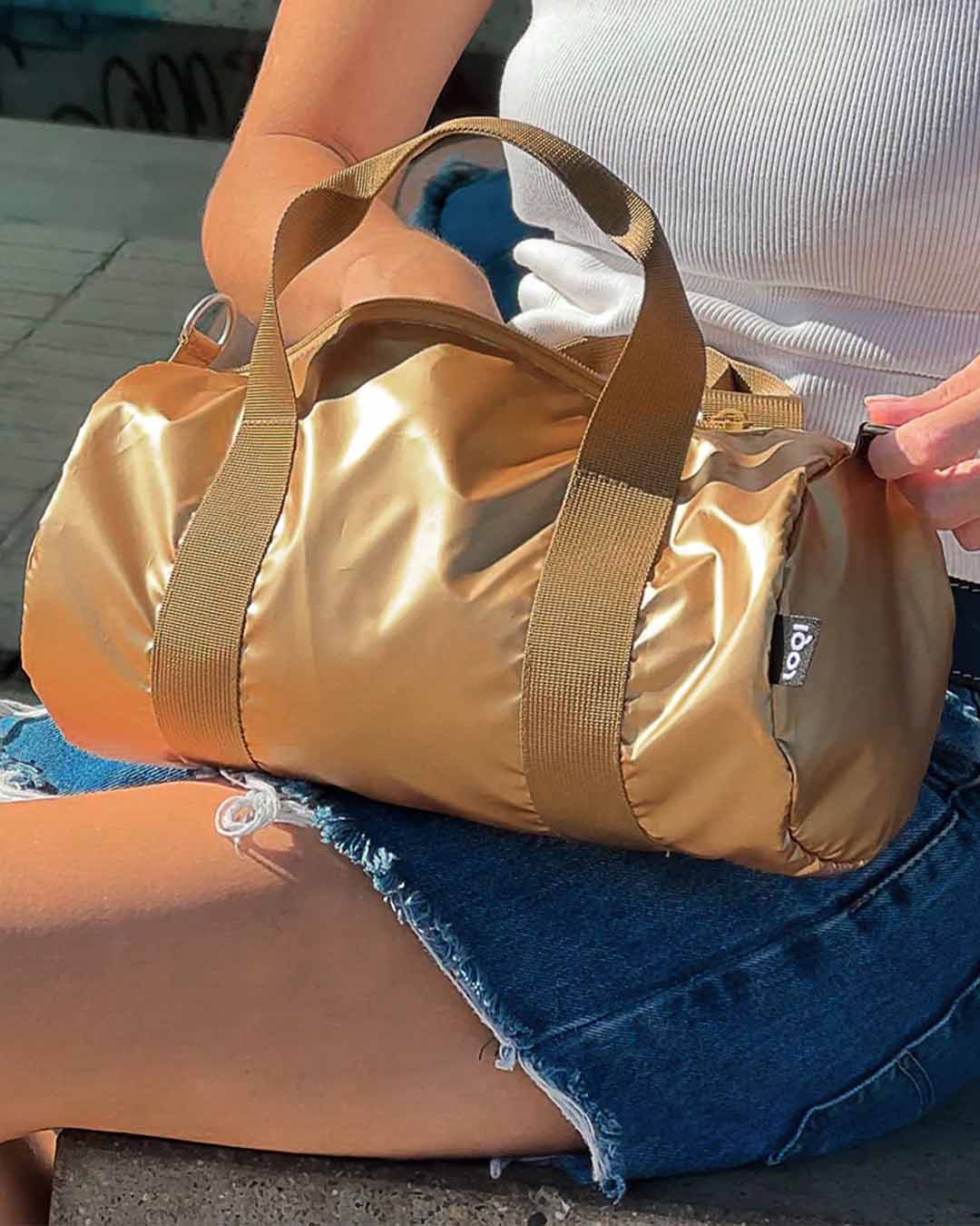 Metallic Matt Gold Mini Weekender Bag | LOQI | Crossbody Bag