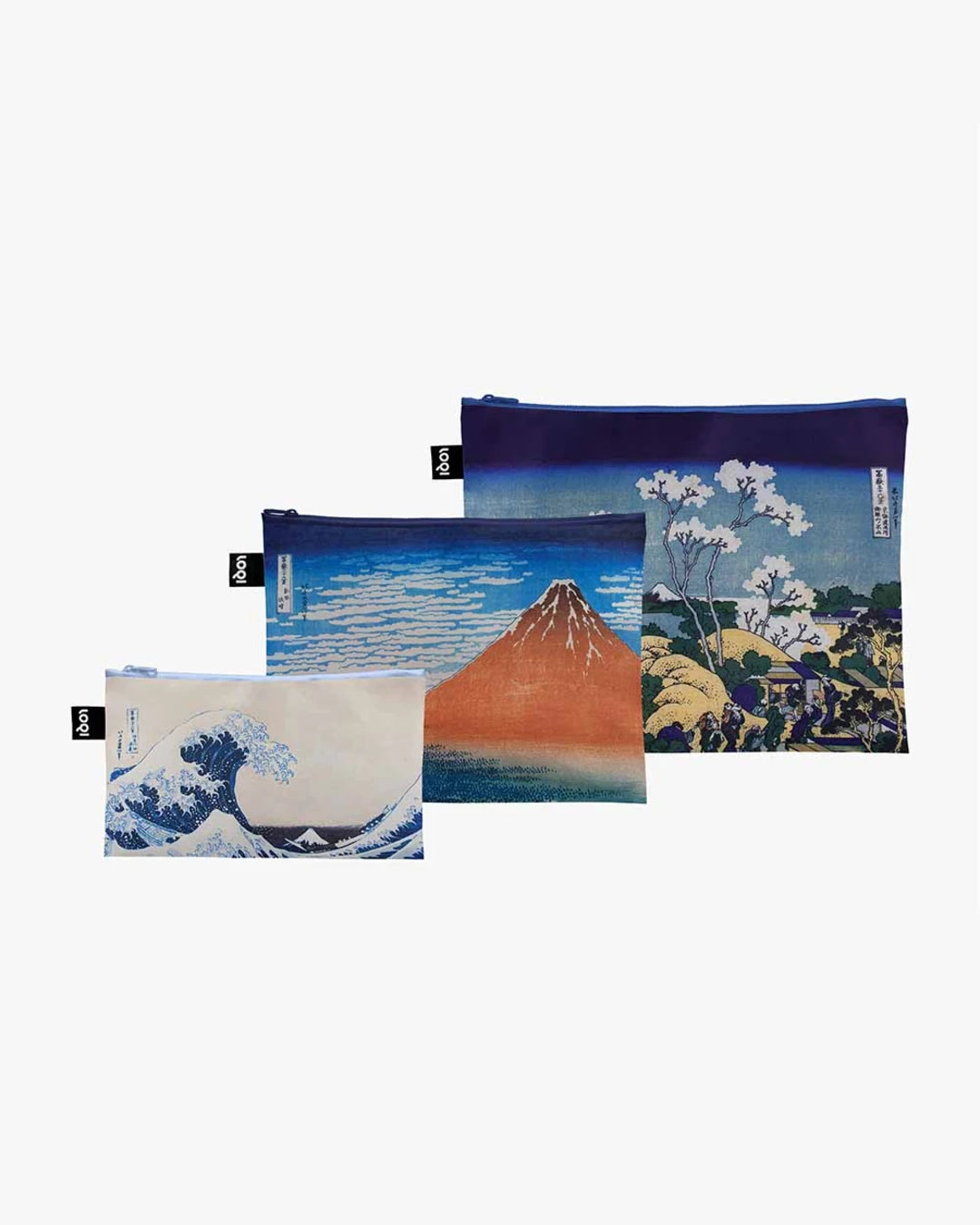 Fuji + The Wave by KATSUSHIKA HOKUSAI Set of 3 Recycled Zip Pockets | LOQI | Packing + Organising