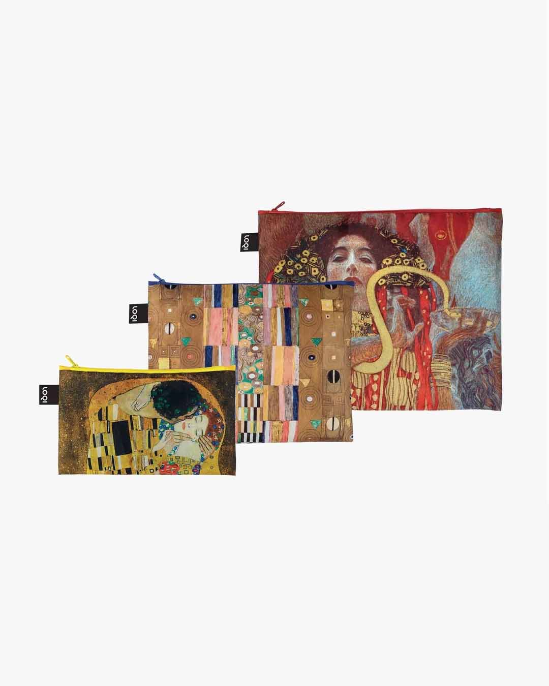 LOQI | The Kiss, Hygieia, The Knight by GUSTAV KLIMT Recycled Zip Pockets | Packing + Organising
