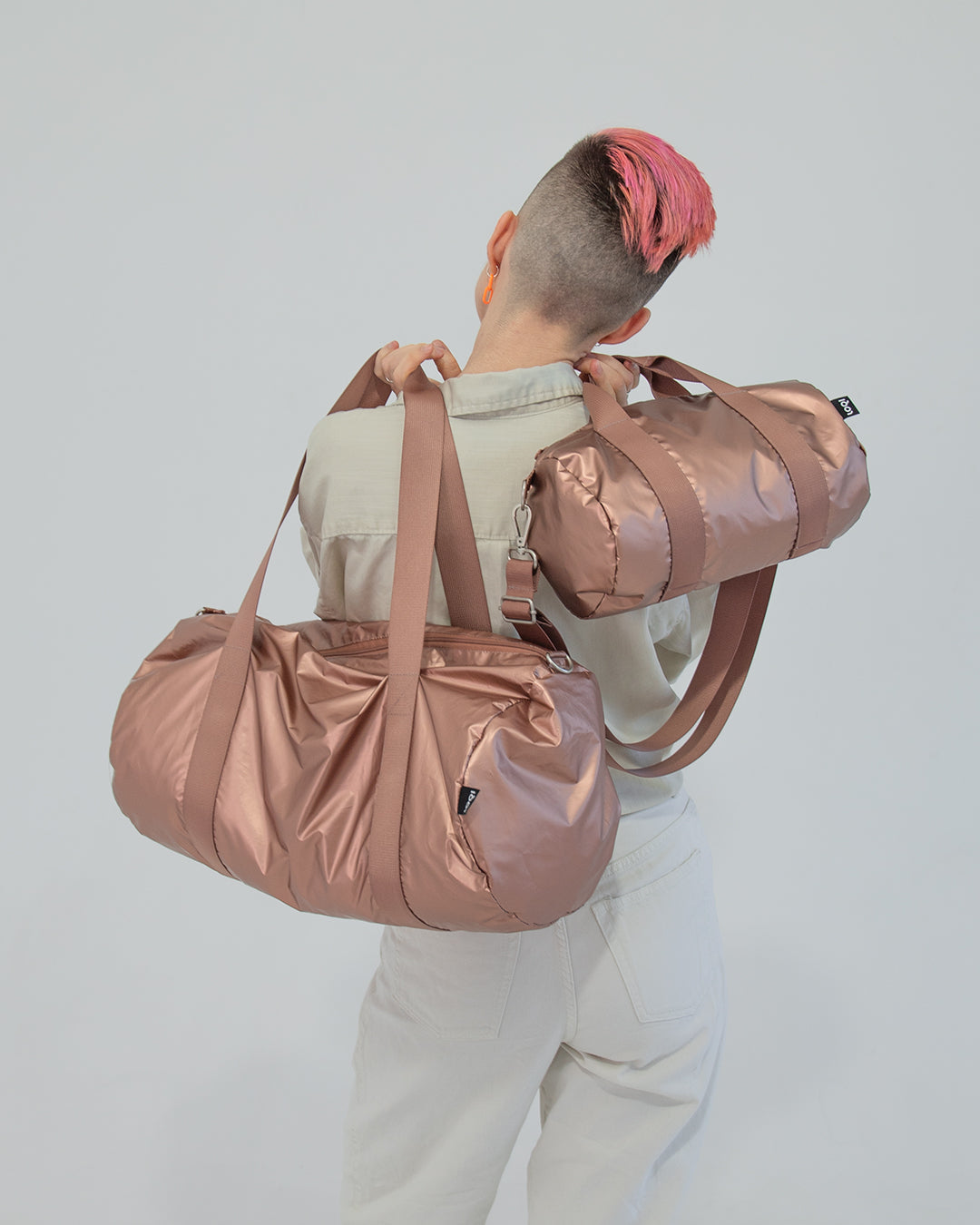 Metallic Matt Rose Gold Weekender Bag | LOQI | Travel + Overnight Bag