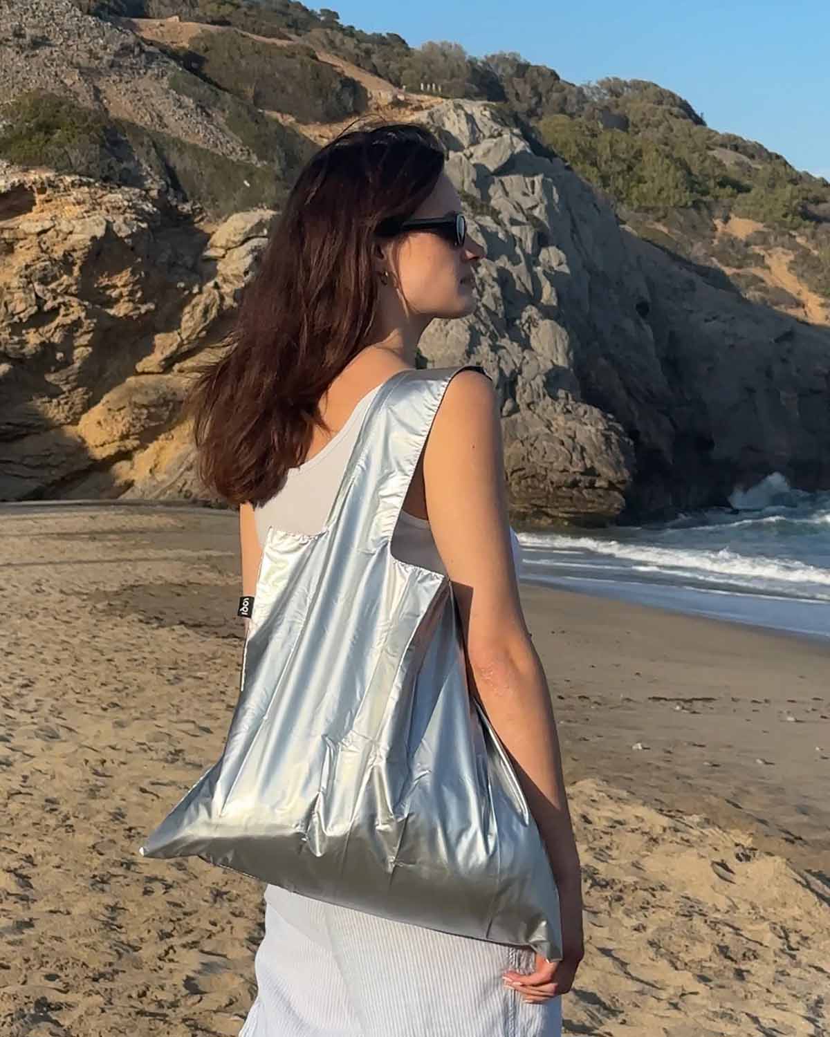 Metallic Matt Silver Reusable Bag | LOQI | Shopping Tote Bag