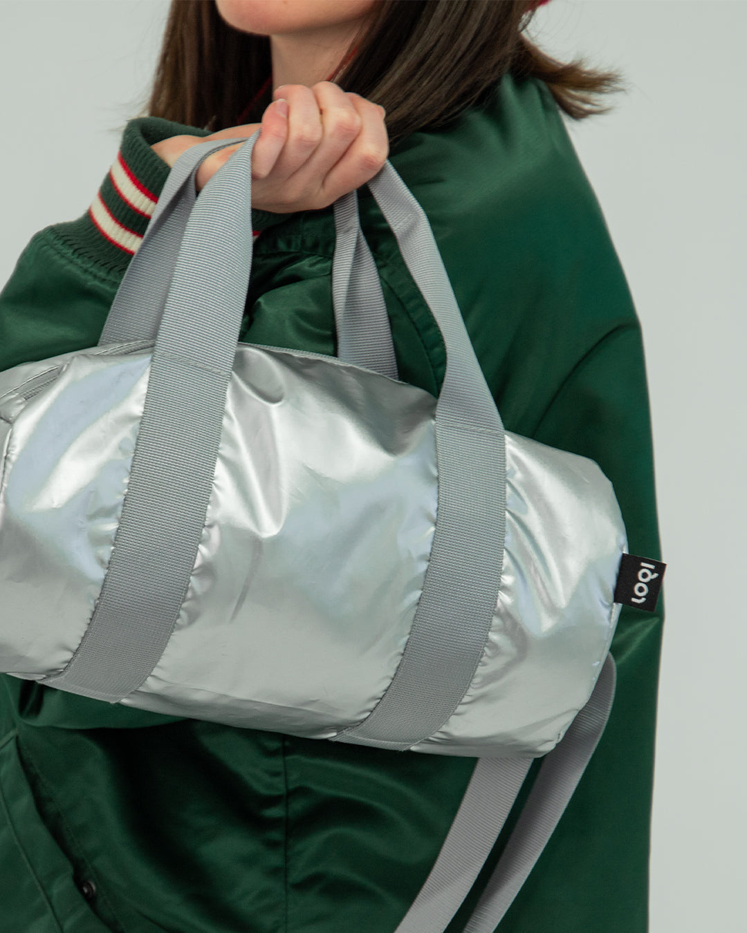 Metallic Matt Silver Mini Weekender Bag | LOQI | Crossbody Bag