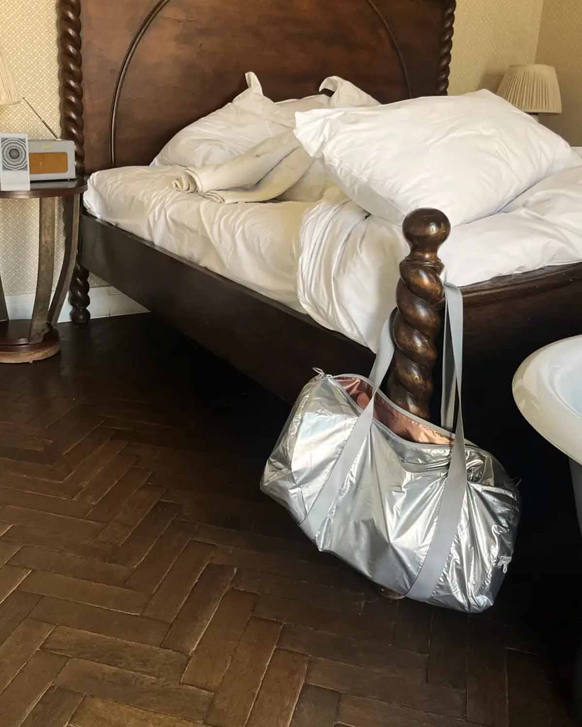 Silver and Rose Gold Reversible Weekender Bag | LOQI | Travel + Overnight Bag