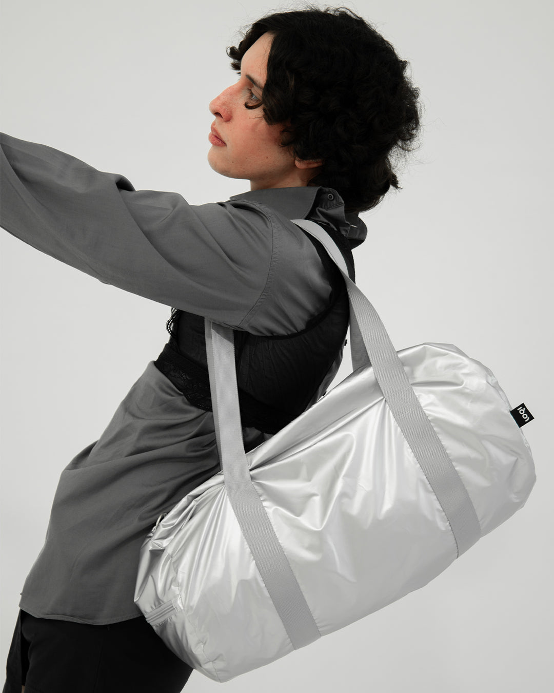 Metallic Matt Silver Weekender Bag | LOQI | Travel + Overnight Bag