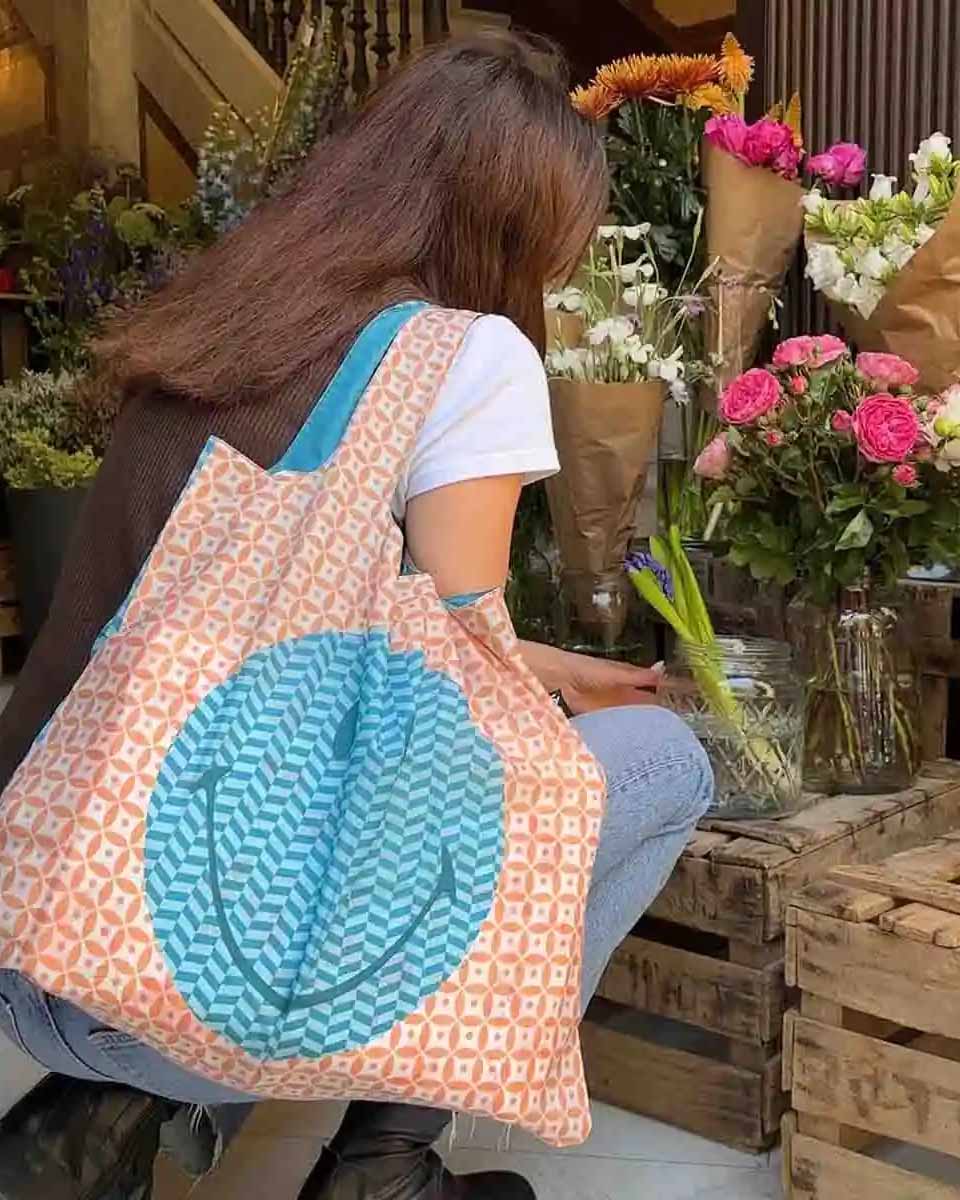 Geometric SMILEY Recycled Bag | LOQI | Shopping Tote Bag