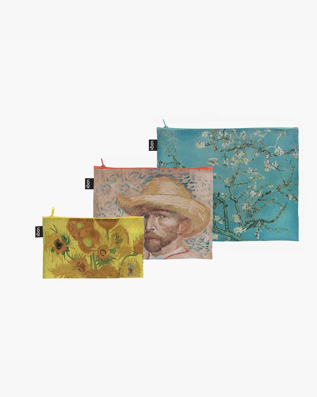 Sunflowers, Self Portrait, Almond Blossom by VAN GOGH Set of 3 Recycled Zip Pockets | LOQI | Packing + Organising