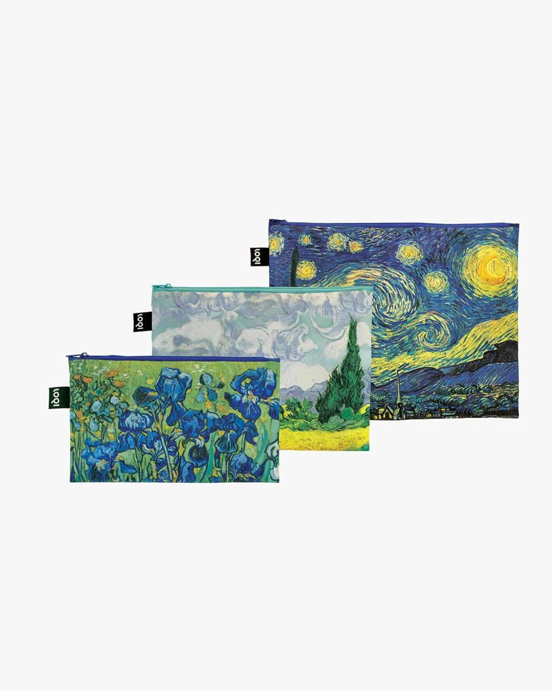 The Starry Night, A Wheatfield & Irises by VAN GOGH Set of 3 Zip Pockets | LOQI | Packing + Organising