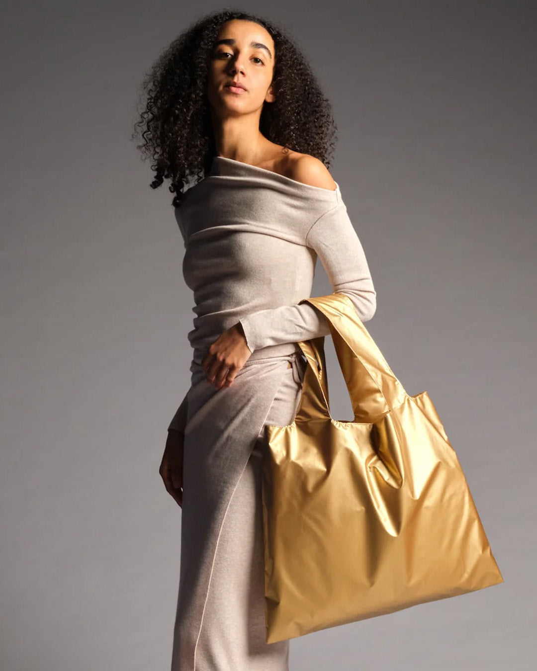 Metallic Matt Gold Reusable Bag | LOQI | Shopping Tote Bag