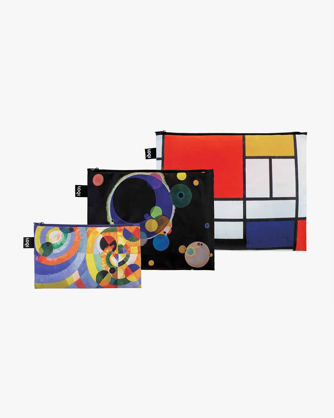 Mondrian, Kandinsky, Delaunay Set of 3 Recycled Zip Pockets | LOQI | Packing + Organising