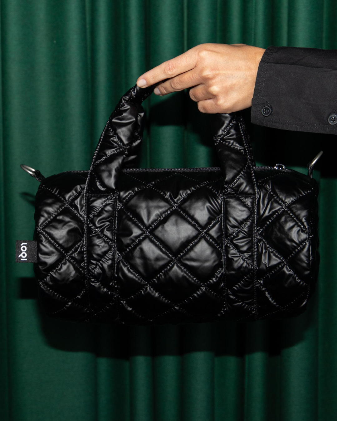 Metallic Black Puffy Medium Weekender Bag