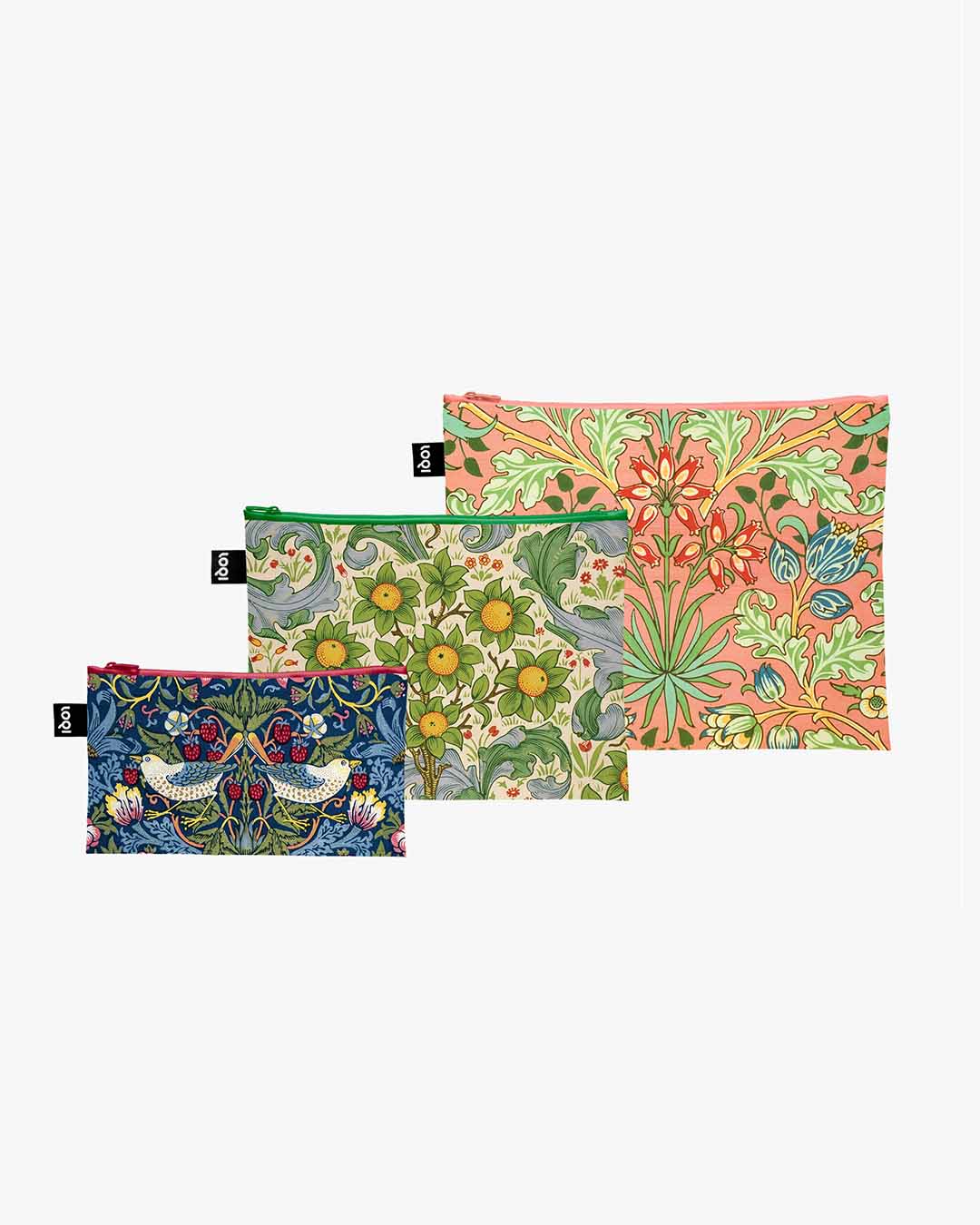 William Morris Set of 3 Recycled Zip Pockets | LOQI | Packing + Organising