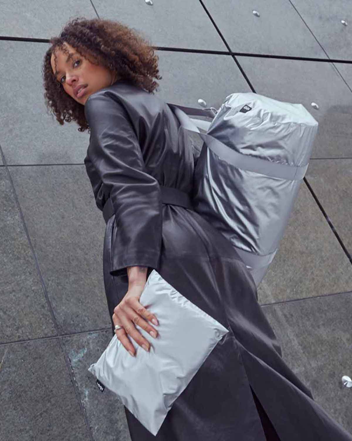 Metallic Matt Silver Weekender Bag | LOQI | Travel + Overnight Bag