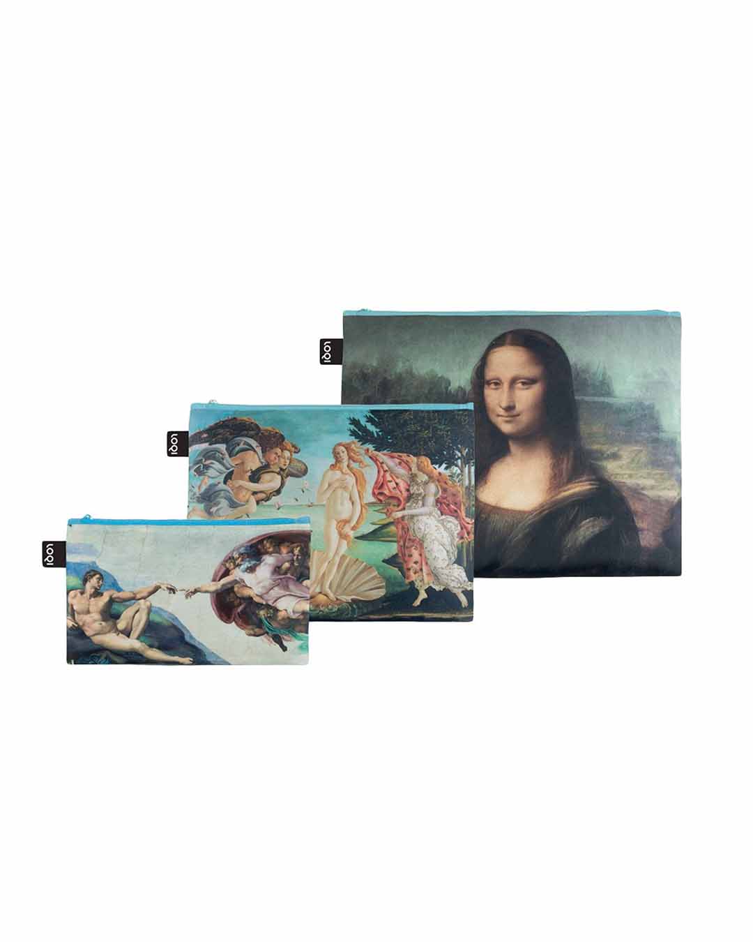 Michelangelo, Botticelli, da Vinci Set of 3 Recycled Zip Pockets | LOQI | Packing + Organising
