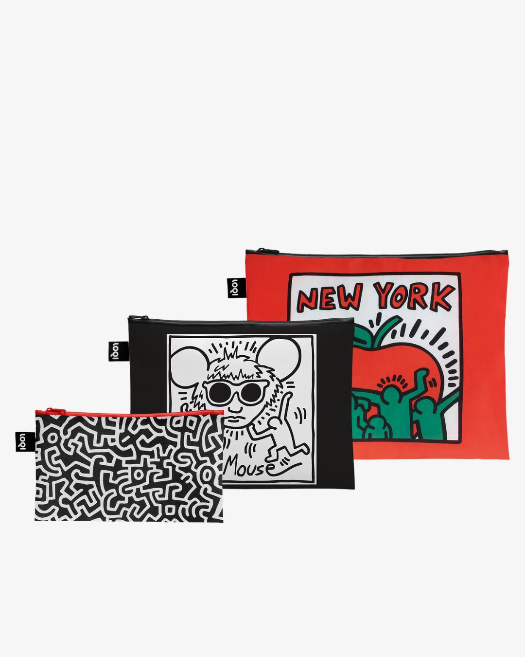 Untitled, Andy Mouse & New York by Keith Haring Recycled Zip Pockets