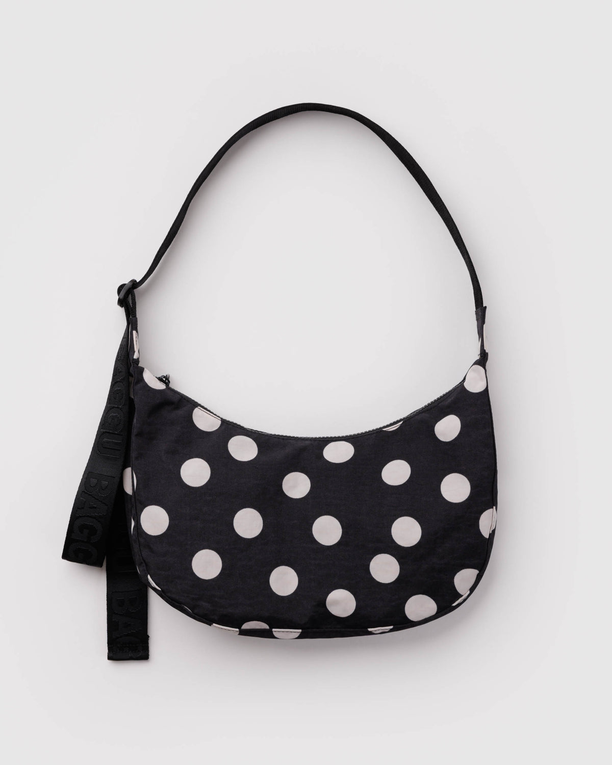 Black and Cream Polka Dot Medium Nylon Crescent Bag | BAGGU | Medium Nylon Crescent Bag