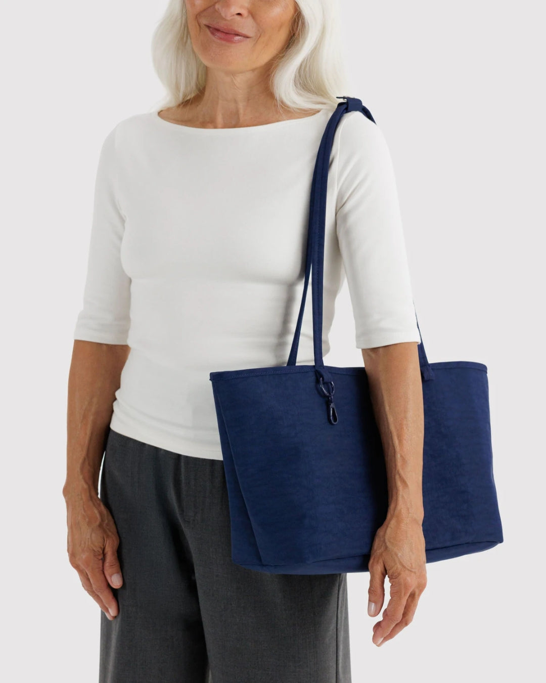 Navy Mix Medium Nylon Reversible Tote | BAGGU | Medium Nylon Reversible Tote