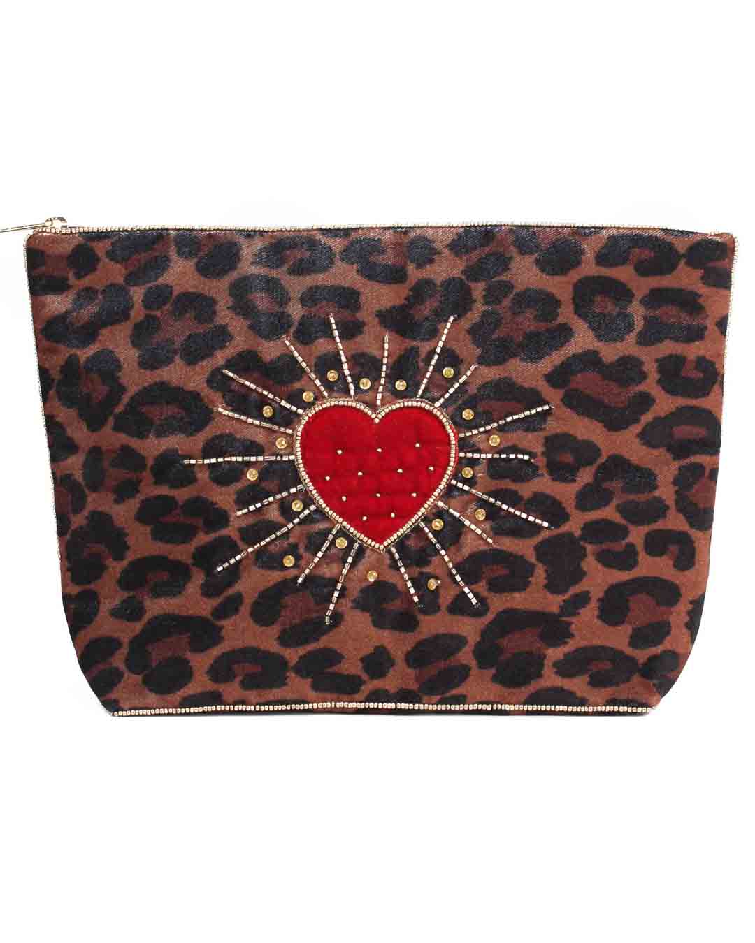 Leopard Heart Burst Large Pouch