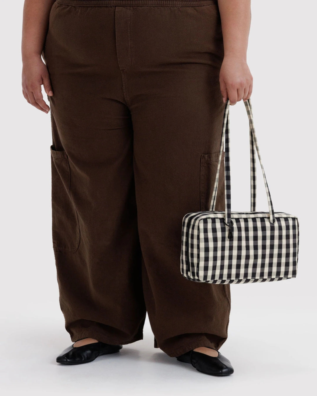 Black and Cream Gingham Nylon Bowler Bag | BAGGU | Nylon Bowler Bag