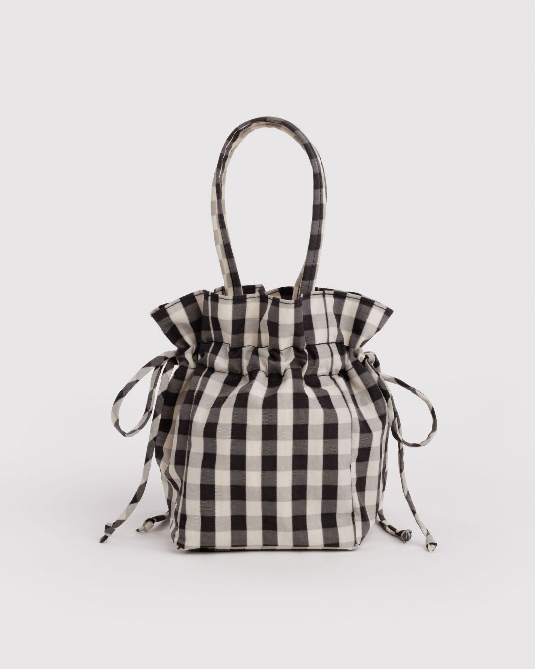 Black and Cream Gingham Nylon Drawstring Bag