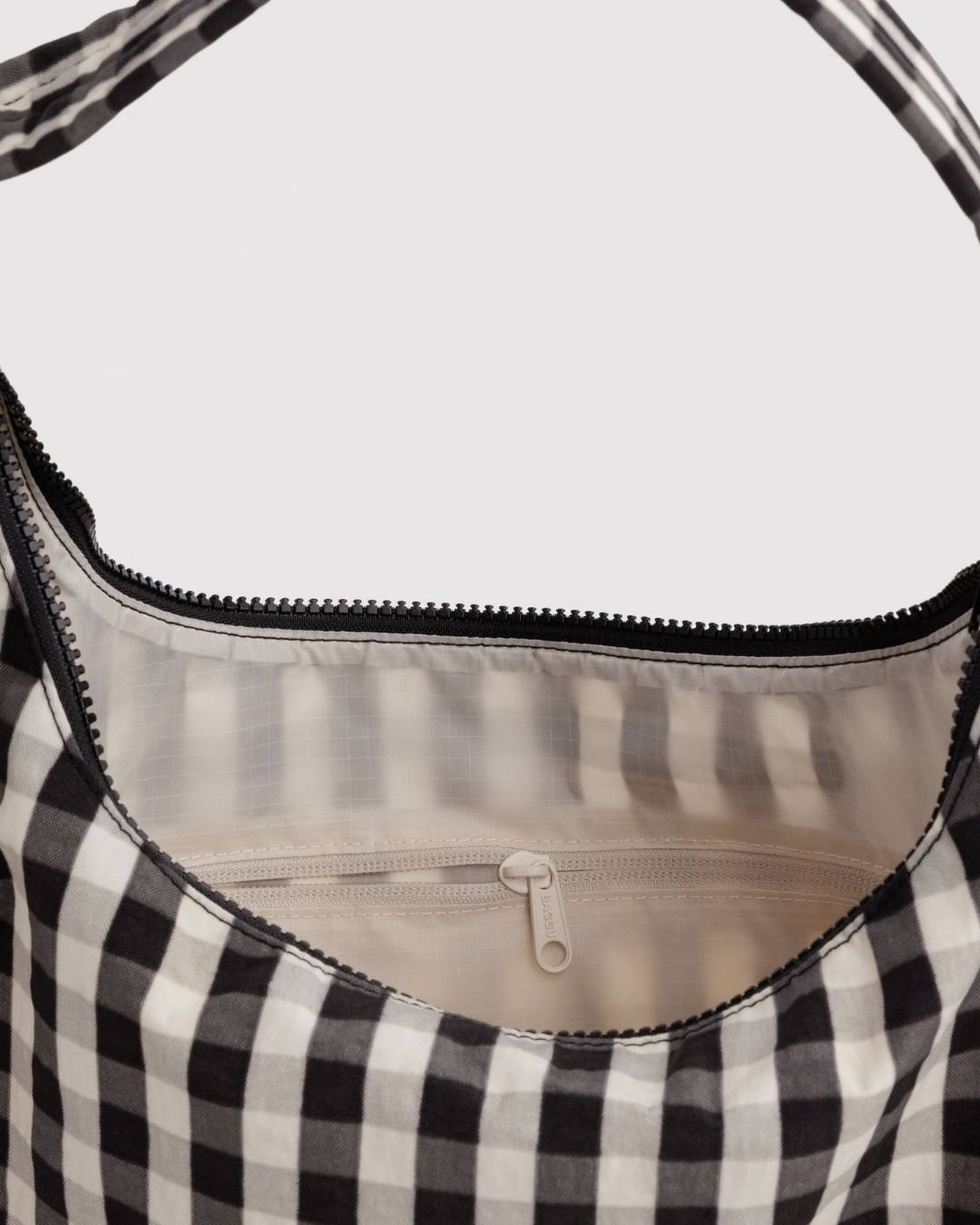 Black and Cream Gingham Nylon Shoulder Bag BAGGU