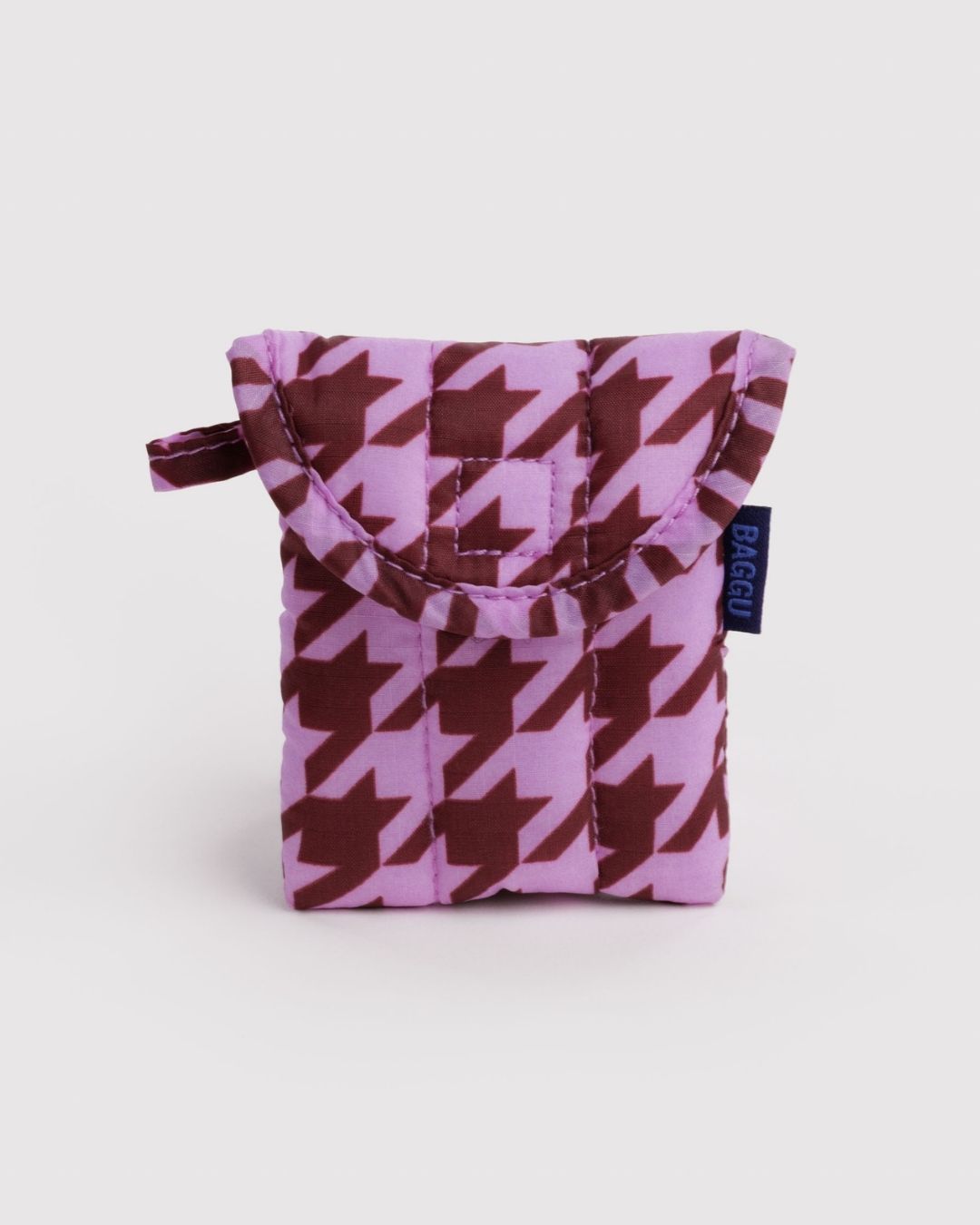 Pink Houndstooth Puffy Earbuds Case