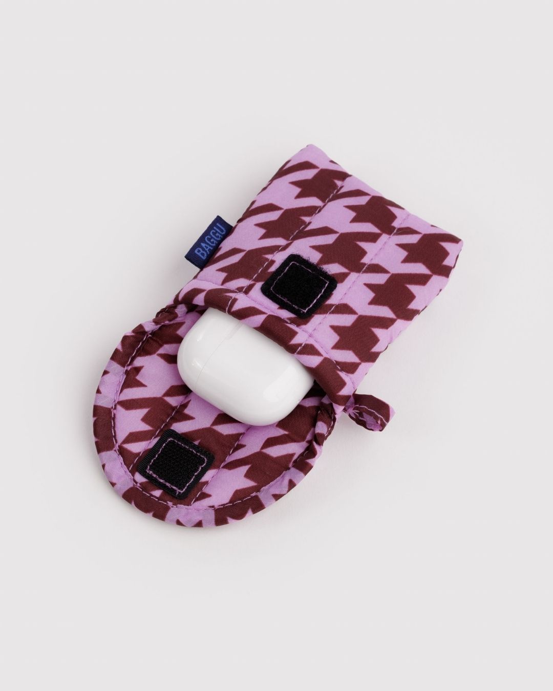 Pink Houndstooth Puffy Earbuds Case