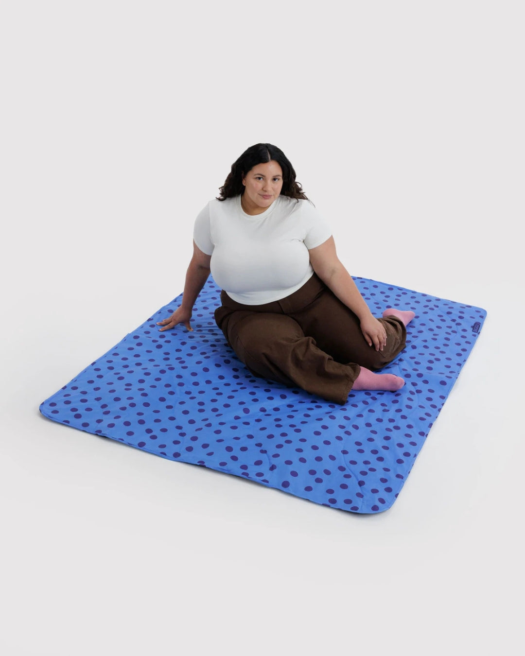 Blue Polka Dot Puffy Picnic Blanket