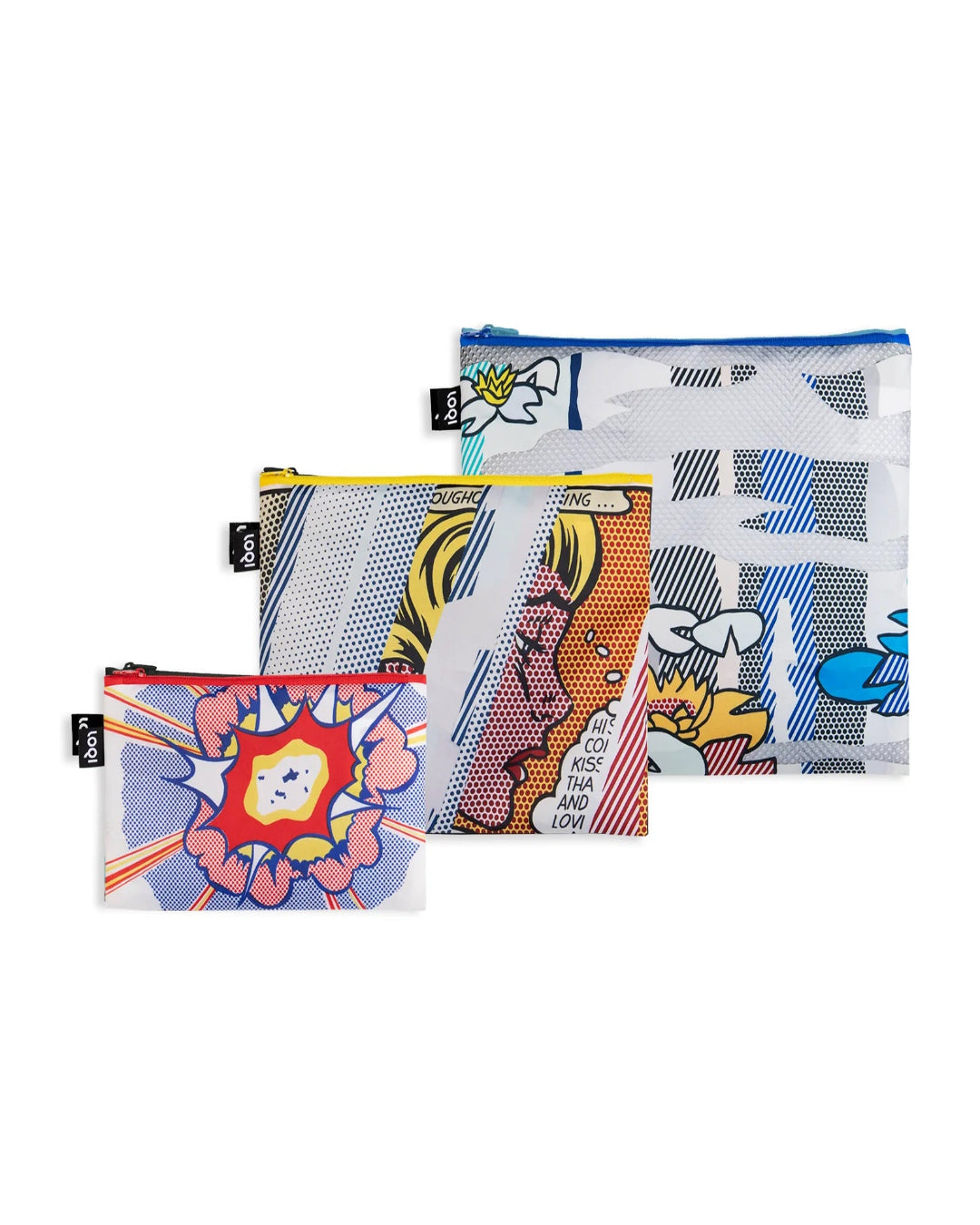 Roy Lichtenstein: Lily Pond, Reflections on Girl, Explosion - Set of 3 Zip Pockets