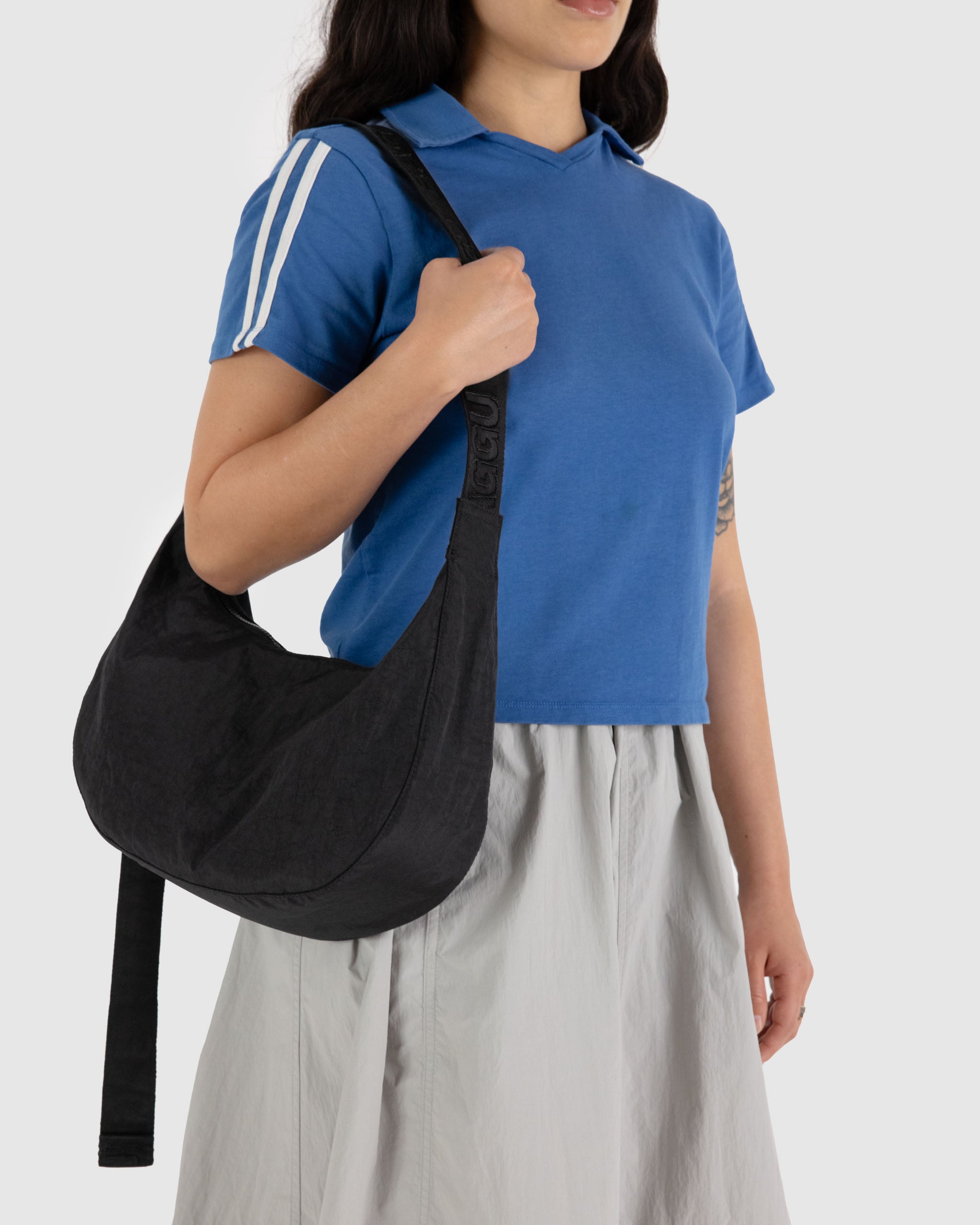 Black Medium Nylon Crescent Bag