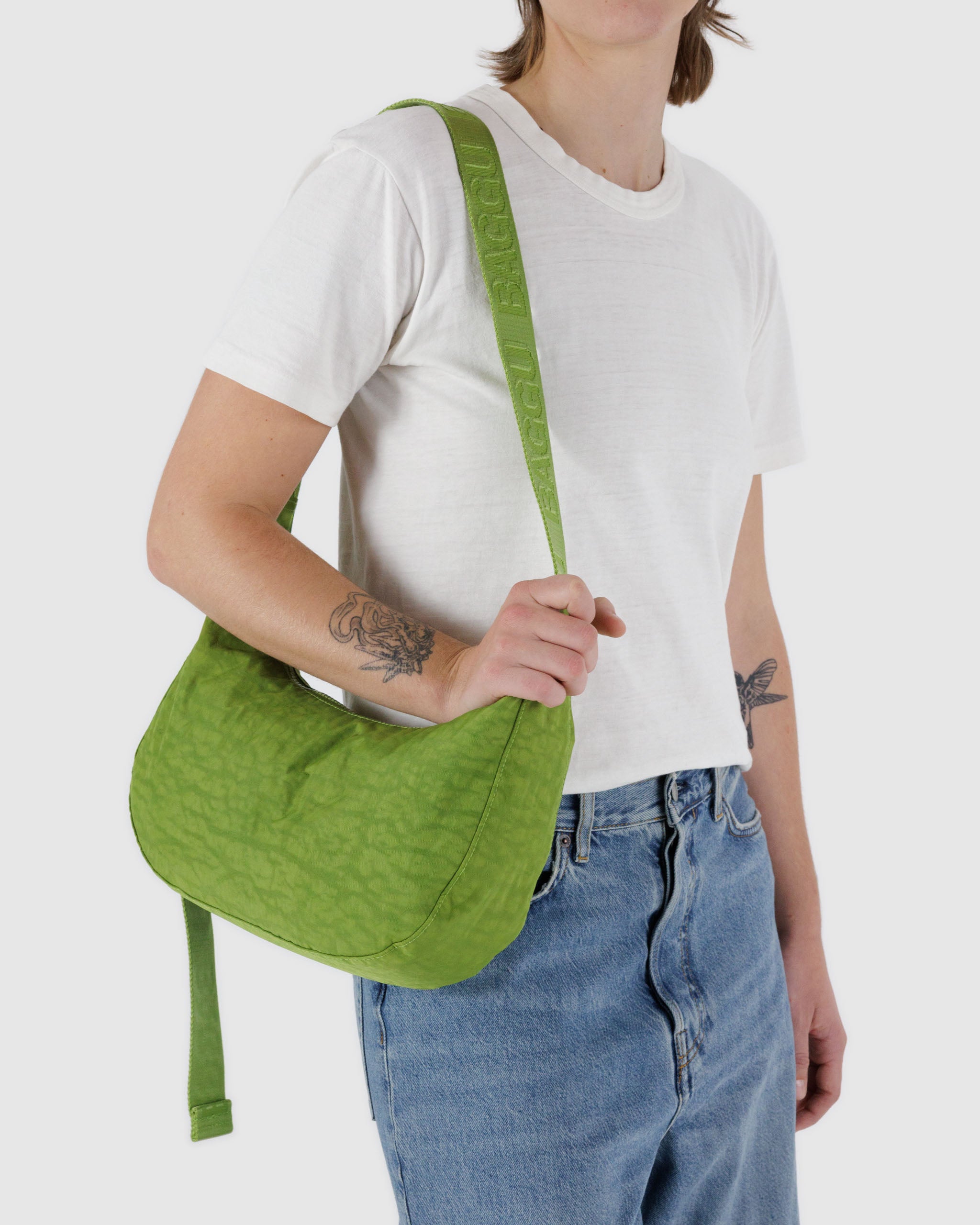 Green Juice Medium Nylon Crescent Bag | BAGGU | Crossbody Bag