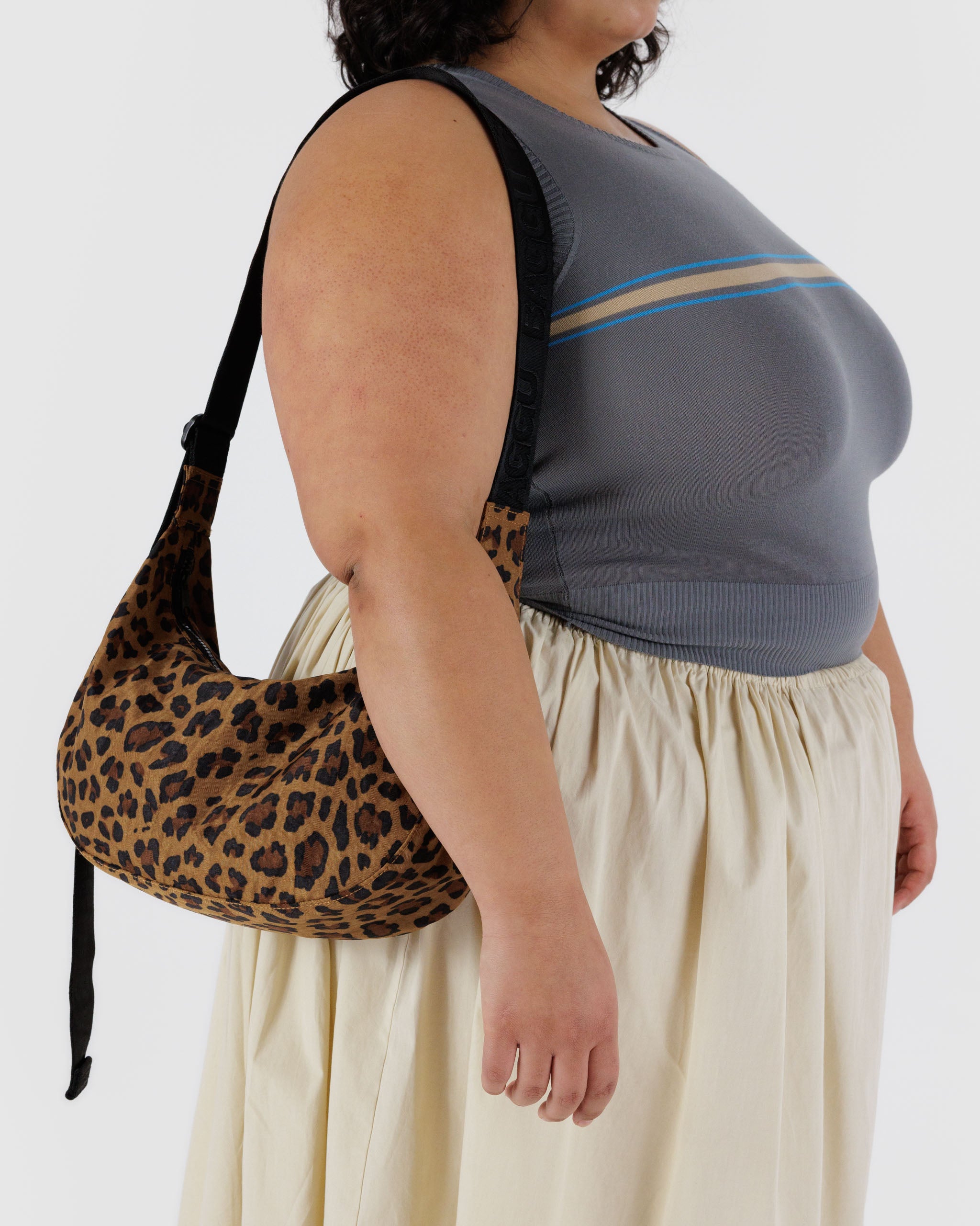 Leopard Medium Nylon Crescent Bag | BAGGU | Crossbody Bag