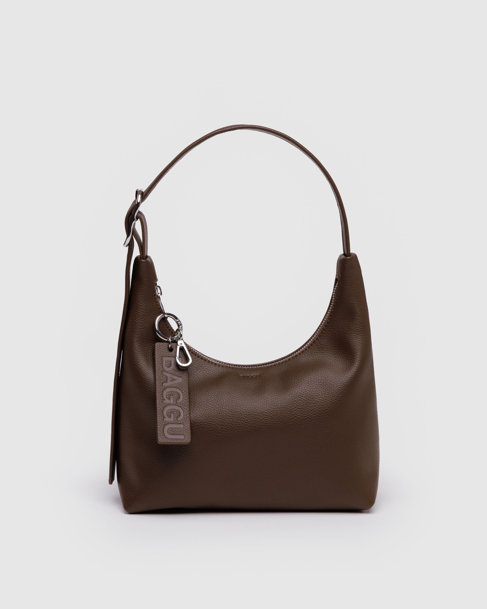 Brown mini recycled leather shoulder bag | BAGGU | Shoulder + Crossbody Bag