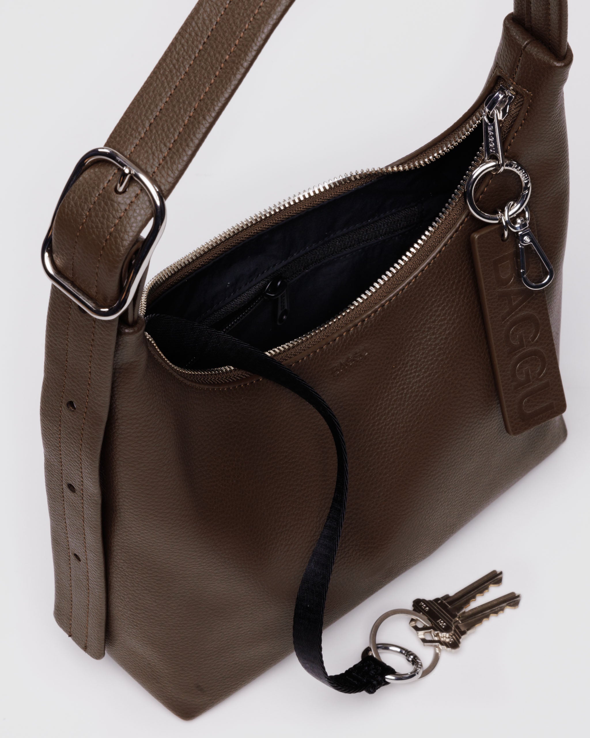 Brown mini recycled leather shoulder bag | BAGGU | Shoulder + Crossbody Bag