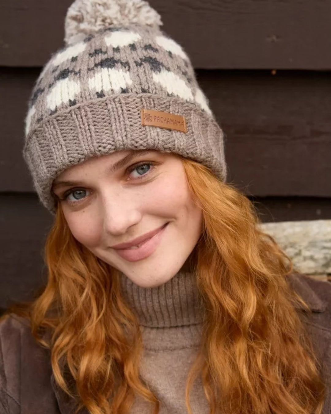 Mushroom Merino Sheep Roll Back Bobble Beanie Pachamama