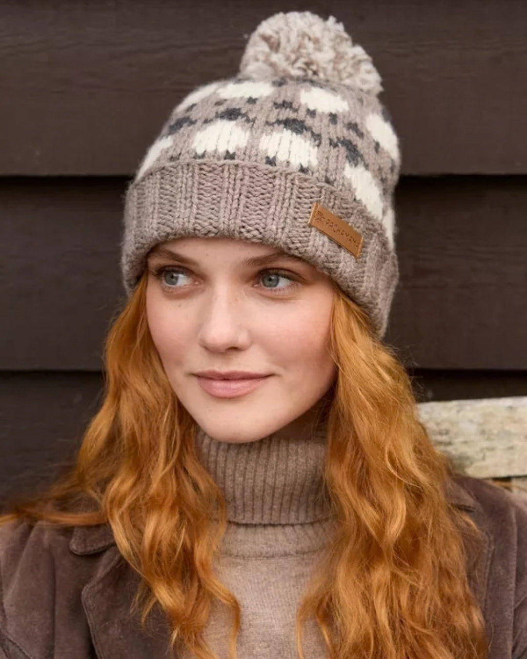 Mushroom Merino Sheep Roll Back Bobble Beanie Pachamama