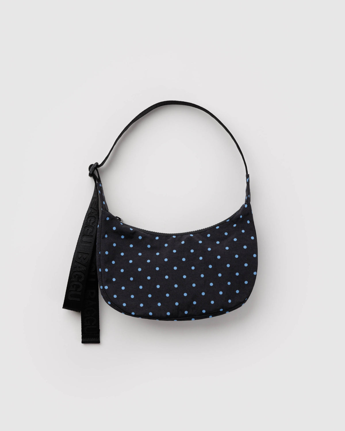 Black and Sky Blue Micro Dot Small Nylon Crescent Bag | BAGGU | Small Nylon Crescent Bag