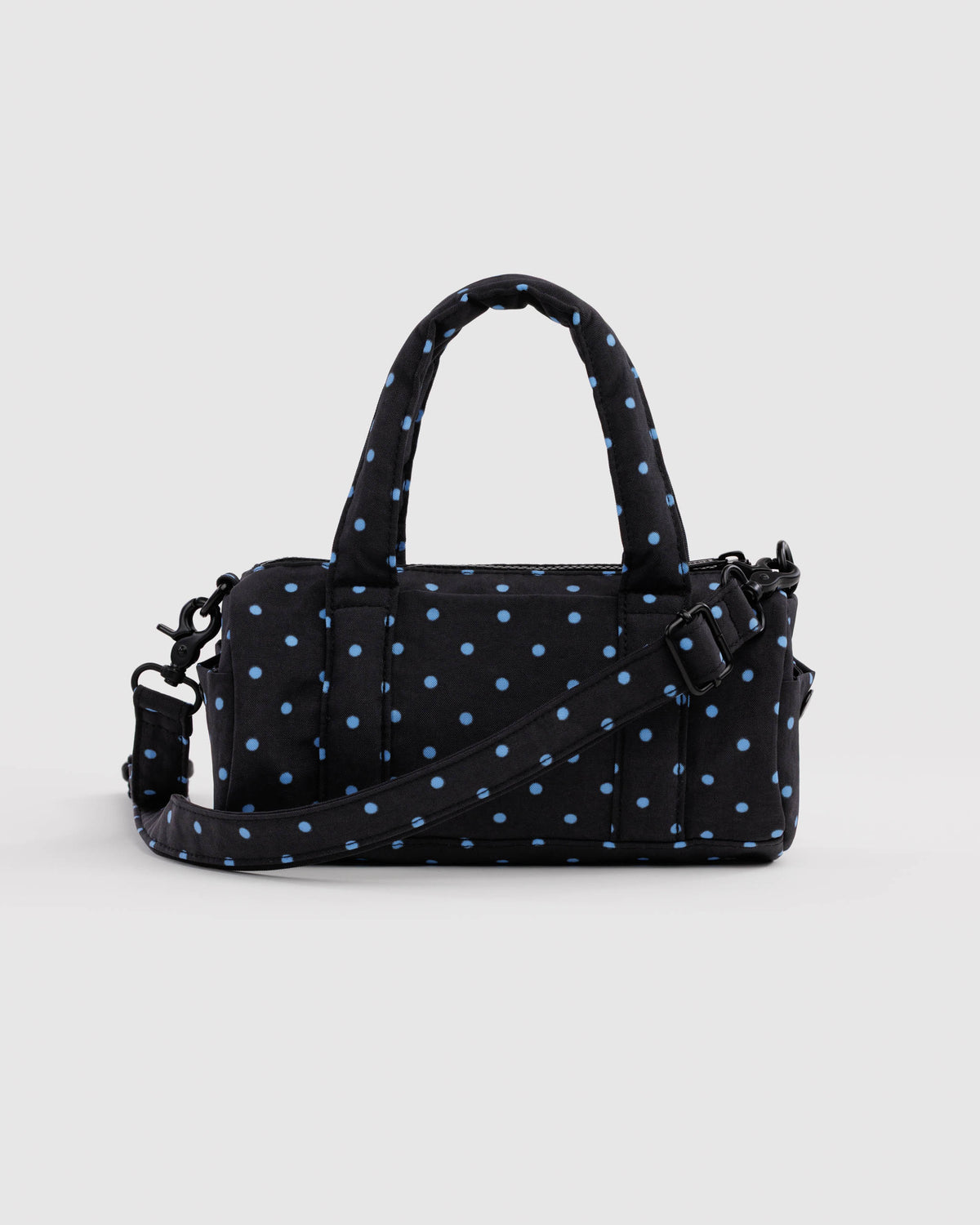 Black and Sky Blue Micro Dot Small Nylon Duffle Bag | BAGGU | Small Nylon Duffle Bag