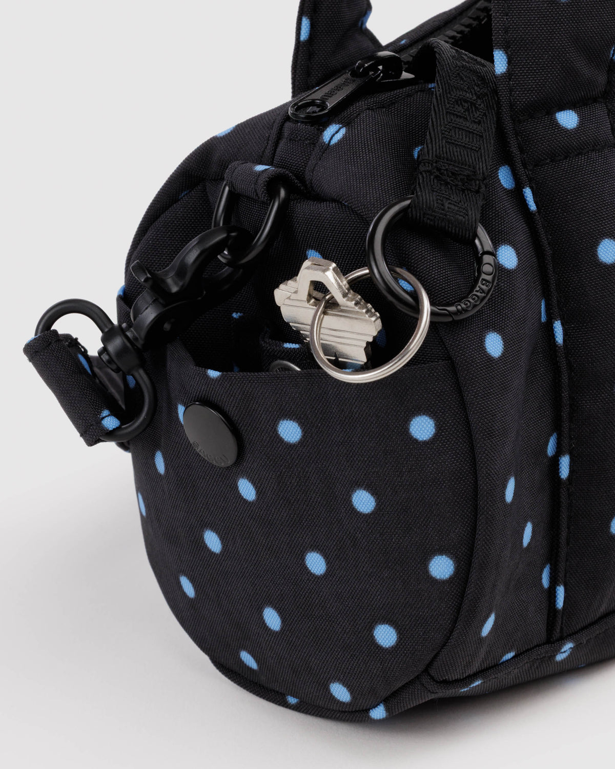 Black and Sky Blue Micro Dot Small Nylon Duffle Bag | BAGGU | Small Nylon Duffle Bag