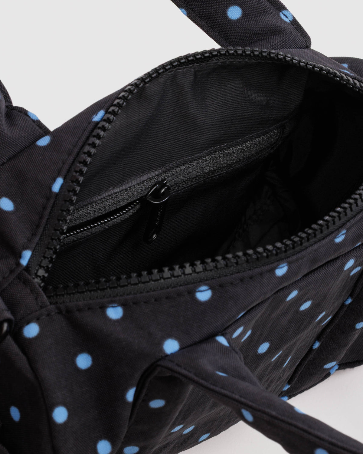 Black and Sky Blue Micro Dot Small Nylon Duffle Bag | BAGGU | Small Nylon Duffle Bag