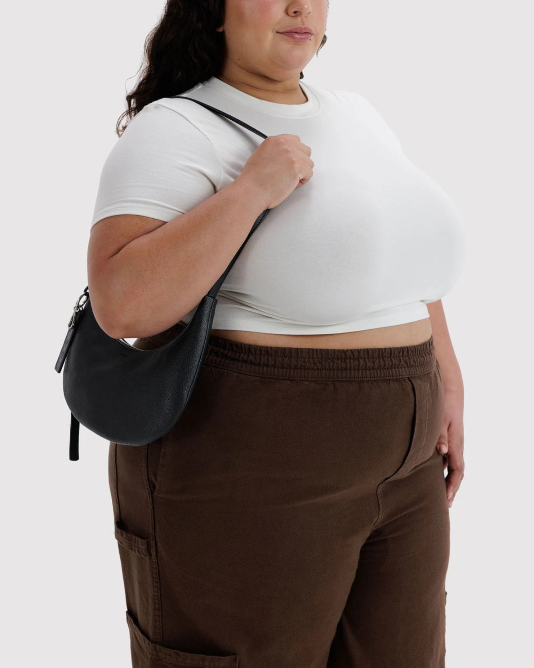 Black Small Recycled Leather Flat Crescent | BAGGU | Small Recycled Leather Flat Crescent