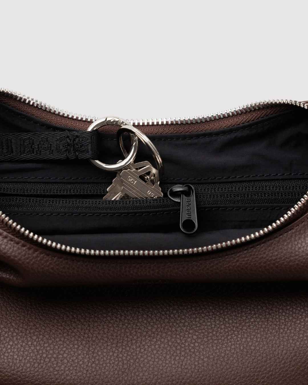 Brown Small Recycled Leather Flat Crescent